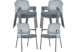 CLATINA Grey Stacking Chairs Stackable Waiting Room Chairs with Armrest, Mesh Office Reception Guest Chair for Home Desk Conference Lobby Church Medical Meeting Training Ergonomic, Set of 8