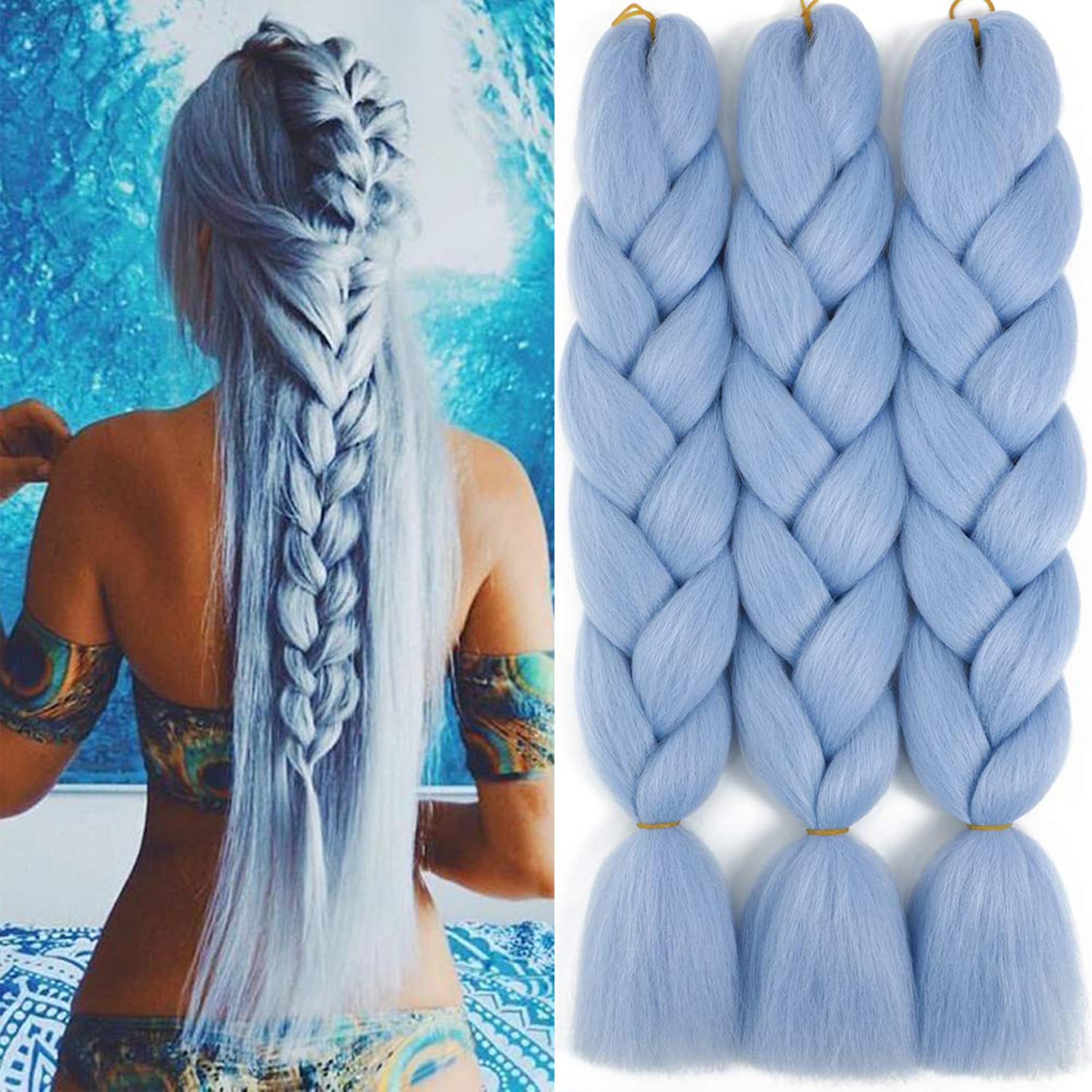 WoWCFyyds 24'' Jumbo Braiding Hair Extensions Ombre Jumbo Braids Extensions Hair 3Packs Kanekalon Hair Afro Box Braids Coloured Hair Extensions for Braiding（blue）