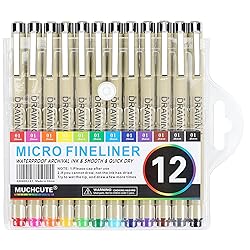 Muchcute 01 Micro Fineliner Drawing Art Pens: 12