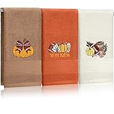 FuWeave 3Pcs Thanksgiving Hand Towels Fall Football Orange Hand Towels Tis The Season Fall Embroidered Decorative for Bathroom Kitchen Decor Set, 100% Cotton, 13.3 x 29.5''