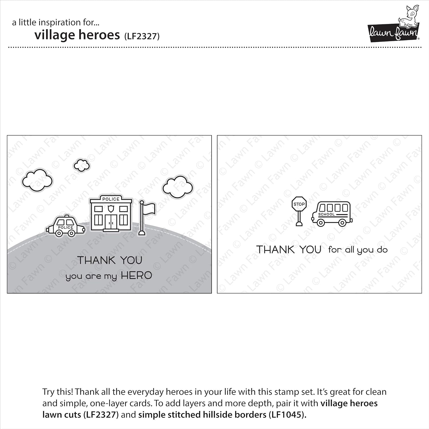 Lawn Fawn LF2327 Village Heroes 4x6 Clear Stamp Set, White - Image 3