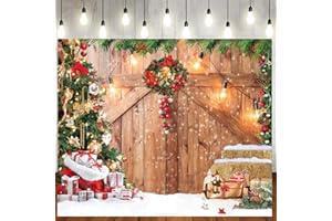 LTLYH 7x5ft Rustic Christmas Barn Wood Door Backdrop for Photography Xmas Tree Snow Gift Wall Floor Party Photo Background Winter Holiday Family Supplies Banner Decoration Studio Props 164