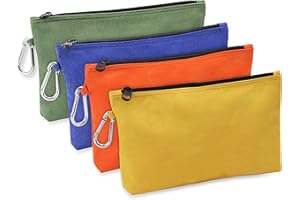 EYBPTIM Canvas Zipper Tool Pouch, Heavy Duty Tool Pouch with Carabiner, Multipurpose Pouch Tote Bags with Dependable Durable Zippers, Orange/Golden Yellow/Olive/Navy Blue, 4 Pack
