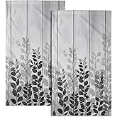 Giwawa Grey Eucalyptus Leaves Hand Towels Set of 2 Rustic Wood Soft Guest Bath Towel Kitchen Dish Towels Spa Home Bathroom Decorations