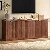 Evermagin 67" Walnut Fluted TV Stand for TVs up tp 75", Mid-Century Modern Entertainment Center with Storage Cabinets and Fluted Doors, Wood Media TV Consoles for Living Room and Bedroom Furniture