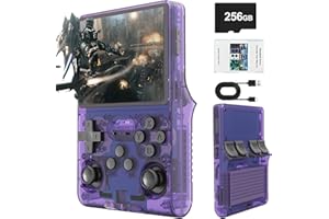 OROMVO R40S PRO Retro Gaming Console, 30000+ HD Games Handheld Game Console, 3800mAh Rechargeable Mini Retro Video Console with 256GB TF Card, Portable Pocket Arcade (Transparent Purple)