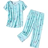 PNAEONG Women’s Pajama Set - Sleepwear Tops with Capri Pants Casual and Fun Prints Pajama Sets SY215-Purple-XL
