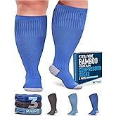 Doctor's Select 3 Pairs Plus Size Compression Socks Wide Calf | Bamboo Viscose Knee High Socks for Circulation Support | Nurses, Travel, Running | Blue, Teal, Dark Gray