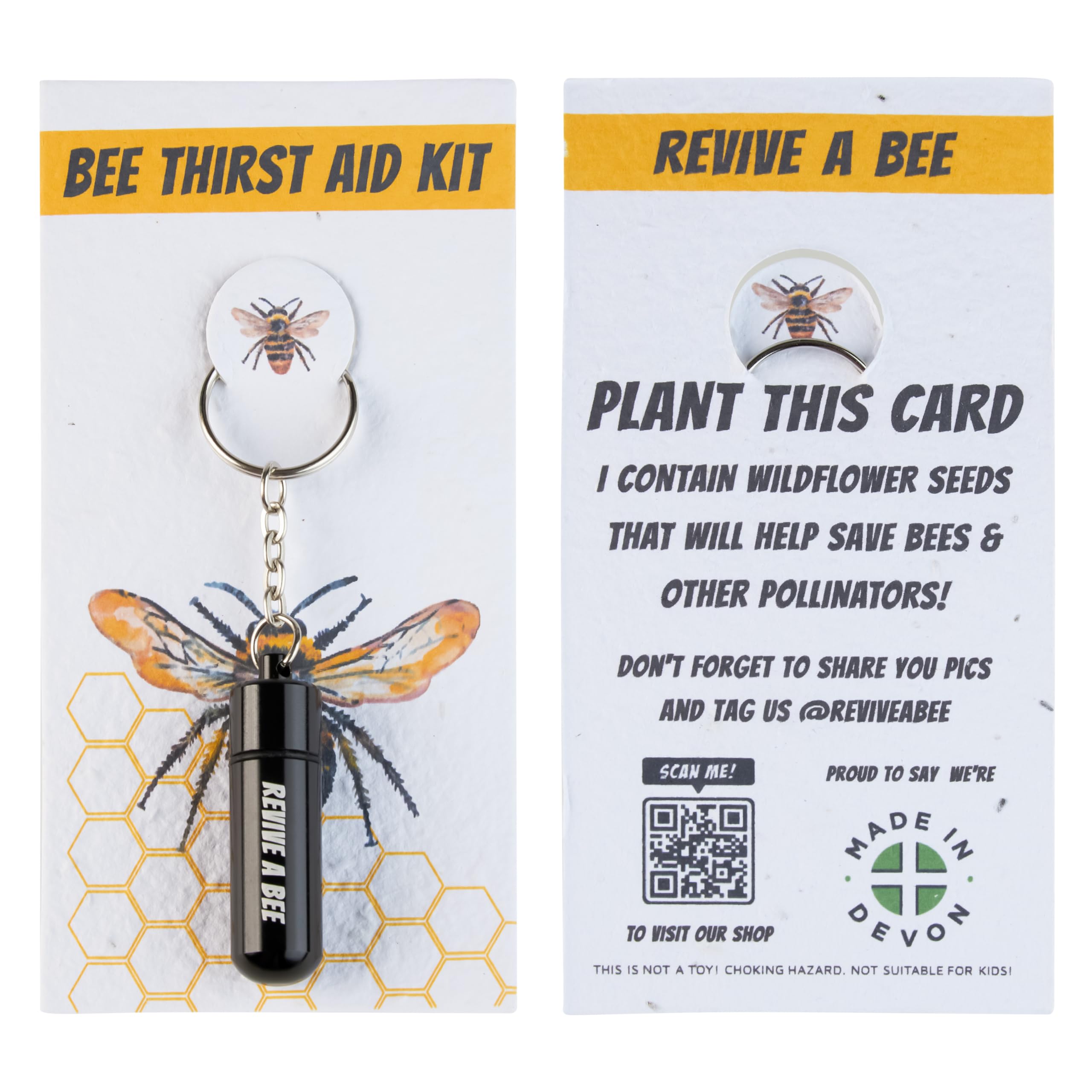 Revive a Bee Silver Bee Revival Kit, Keyring with Sugar Syrup & Plantable Packaging to Rescue Bees, Perfect Gifts for Nature Lovers