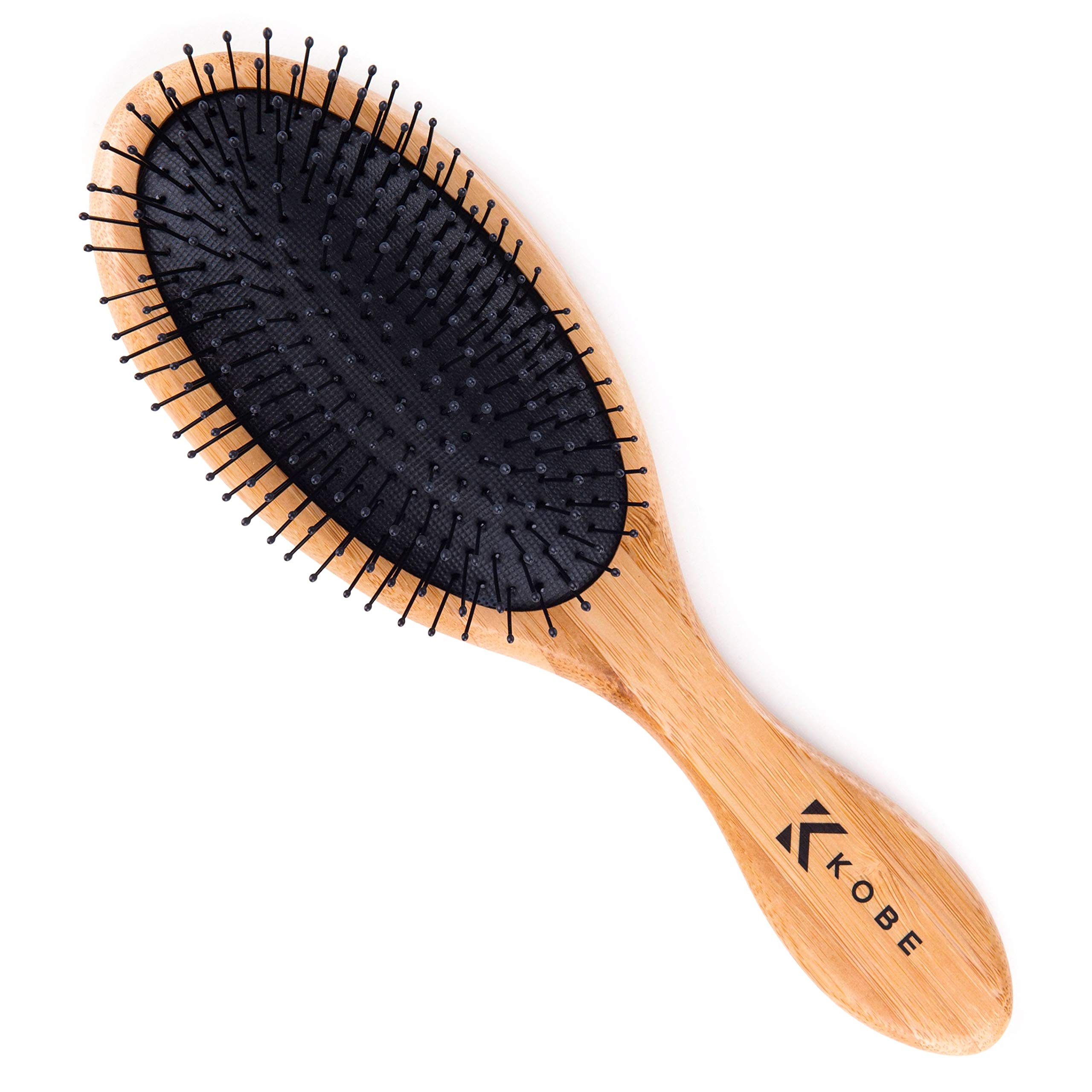 Kobe Bamboo Cushion Paddle Brush - Nylon Pins - Smoothing Bamboo Brush for Blow Dry, Detangling & Straightening - Long & Short Hair - Wet & Dry