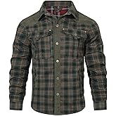 ALSOGO Men's Flannel Lined Shirt Jacket Lightweight Long Sleeved Casual Snap Button Western Cowboy Jackets