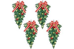 ENVEN Christmas Stair Swags Teardrop Swag Wreath Stair Swag Garlands Christmas Swag Wreaths for Front Door Holiday Wall Window Hanging Ornaments Indoor Outdoor Home Decor 4 Set