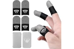 Sibba 4pcs Finger Sleeves Mobile Gaming Gloves, Silver Fiber Game Controller Thumb Sleeve, Ultra Thin Seamless Touchscreen Thumb Sleeves Anti Sweat Finger Cover Breathable Sensitive fit Tablet Devices