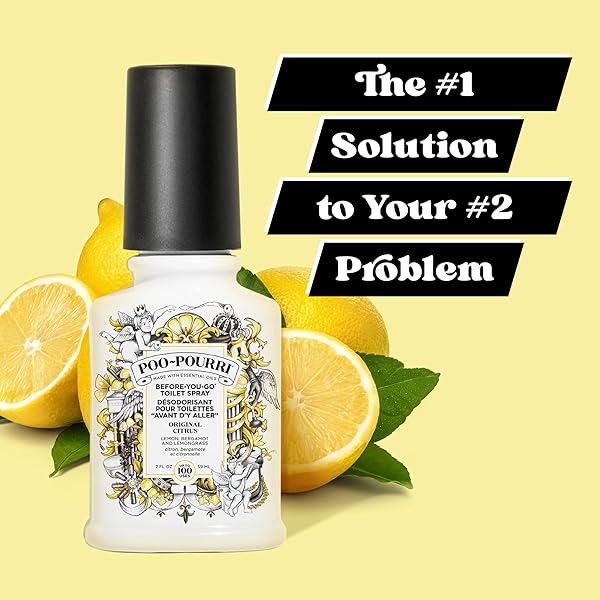POO-POURRI BEFORE-YOU-GO TOILET SPRAY, ORIGINAL CITRUS, 2 FL OZ, UP TO 100 USES, BATHROOM ODOR DEODORIZER WITH ESSENTIAL OILS FOR HOME OR WORK, TRAVEL ESSENTIALS, TSA APPROVED SIZE, LEMON BERGAMOT