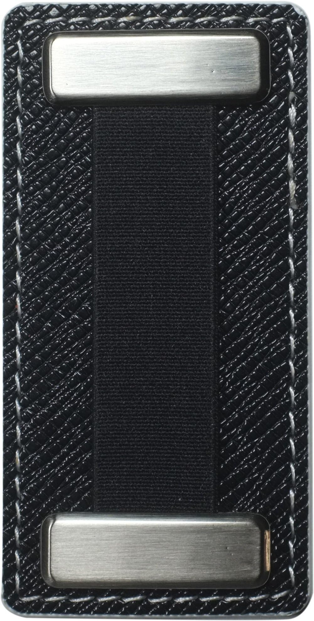 nobiggi Metal Smartphone Finger Strap - (Black and White) - Extend Thumb Reach - Safiano Leather - for Most Mobile Devices