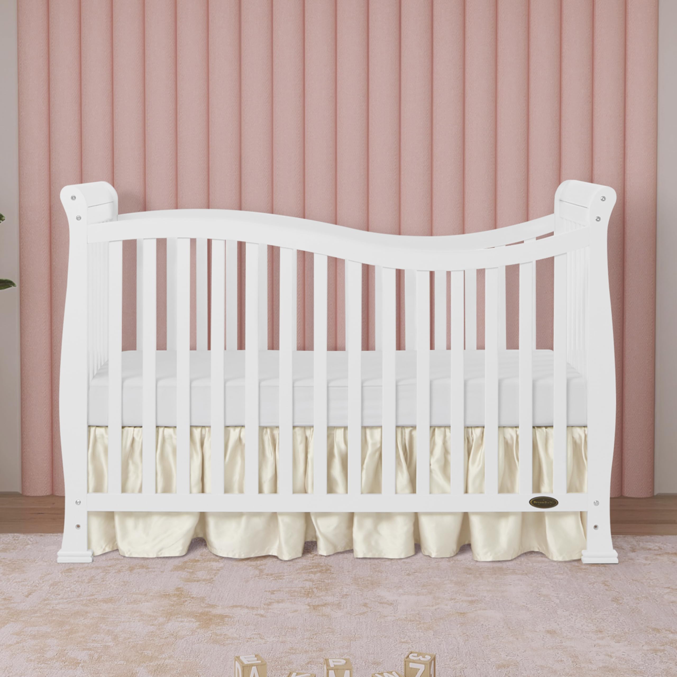 Dream On Me Violet 7-In-1 Convertible Life Style Crib In White, Greenguard Gold Certified, 4 Mattress Height Settings, Made Of Sustainable New Zealand Pinewood