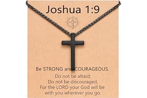 PINKDODO Faith and Courage Cross Necklace for Men Boys or Teens Inspired by Joshua 1:9 Christian Gifts