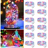 chzk 12 Pack Multicolor Fairy Lights Battery Operated 7ft 20 LED Mini String Twinkle Lights for Christmas Halloween Easter Mason Jars Party Centerpiece Table Decorations (12, Multicolor)