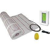 40 Sqft, 240 Volt Mat Electric Radiant Floor Heating System - Heated Floor System, Includes Radiant Floor Heating Thermostat