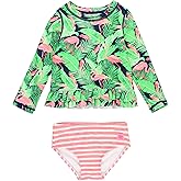 RuffleButts Baby/Toddler Girls Ruffle Hem Rash Guard 2-Piece UPF50+ Sun Protected Swimsuit