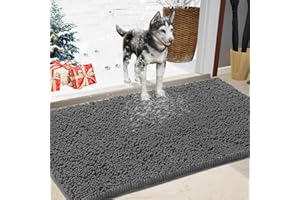 IM HOME Chenille Absorbent Outdoor Doormat 48" x 30", Washable Muddy Door Mats for Dog Non Slip Indoor Doormat Dog Mat for Muddy Paw Front Inside Door Mat for Entryway Grey