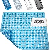 HITSLAM Shower Mat Anti Slip, Square Bath Mat for Tub Non Slip with Suction Cups and Drain Holes, 21x21 Inch Bathroom Shower Stall Floor Mat, Machine Washable, Soft on Feet, Blue
