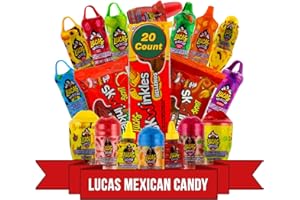 LOOK-ON Lucas Mexican Candy Mix (20 Count) Variety of Sour, Sweet, Spicy, Include Pelucas, Baby Polvo, Lucas Muecas Chamoy, Gusano, Salsagheti, Bomvaso, Skwinkles Rellenos by LookOn.