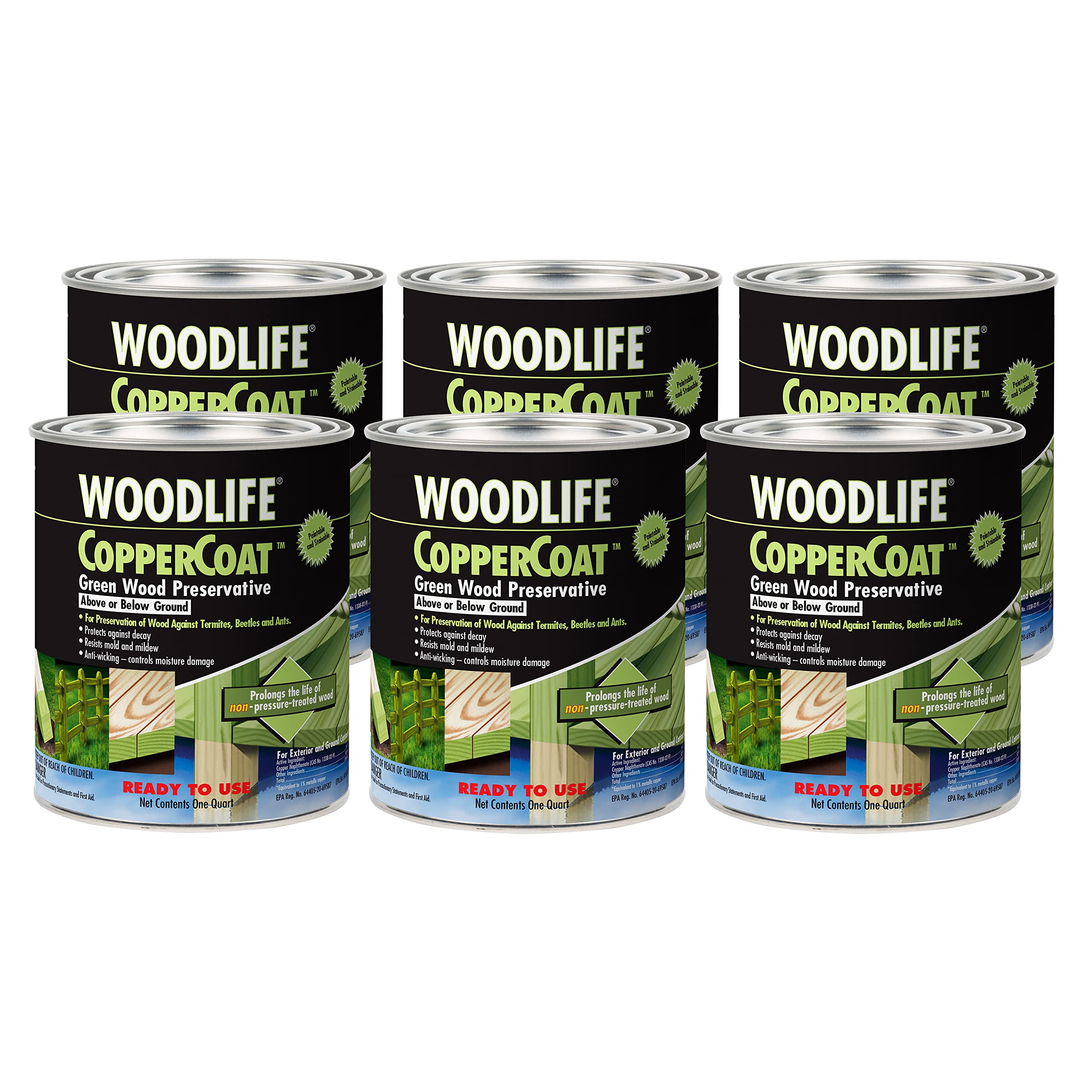 Wolman 1904A-6PK Woodlife CopperCoat Green Wood Preservative, Quart, 6 Pack Image