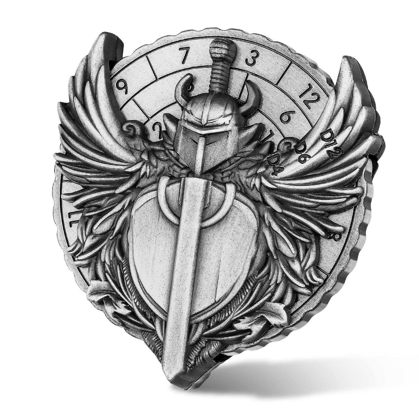 7-in-1 Paladin Knight Fingertip Gyro, DND Wheel Dice Spiner, DND Starter Set, 7-in-1 Metal D&D Dice Set, D&D Gifts with Dragon Logo Gift Bag, Tabletop Games, Role Playing Board Game Accessories,Silver — image 1