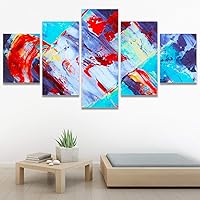 SIGNWIN 5 Panel Canvas Wall Art Modern Art Abstract Brushstroke Closeup Expressionism Expressive Modern Multicolor Oil Painting for Home Decorations Ready to Hang - 60