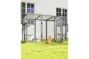 COZIVVOVV Outdoor Cat House, 71" Catio Outdoor Cat Enclosure, Large Cat Houses & Condos, Cattio for Apartment Balcony, Window Cat Cage Weatherproof, Grey