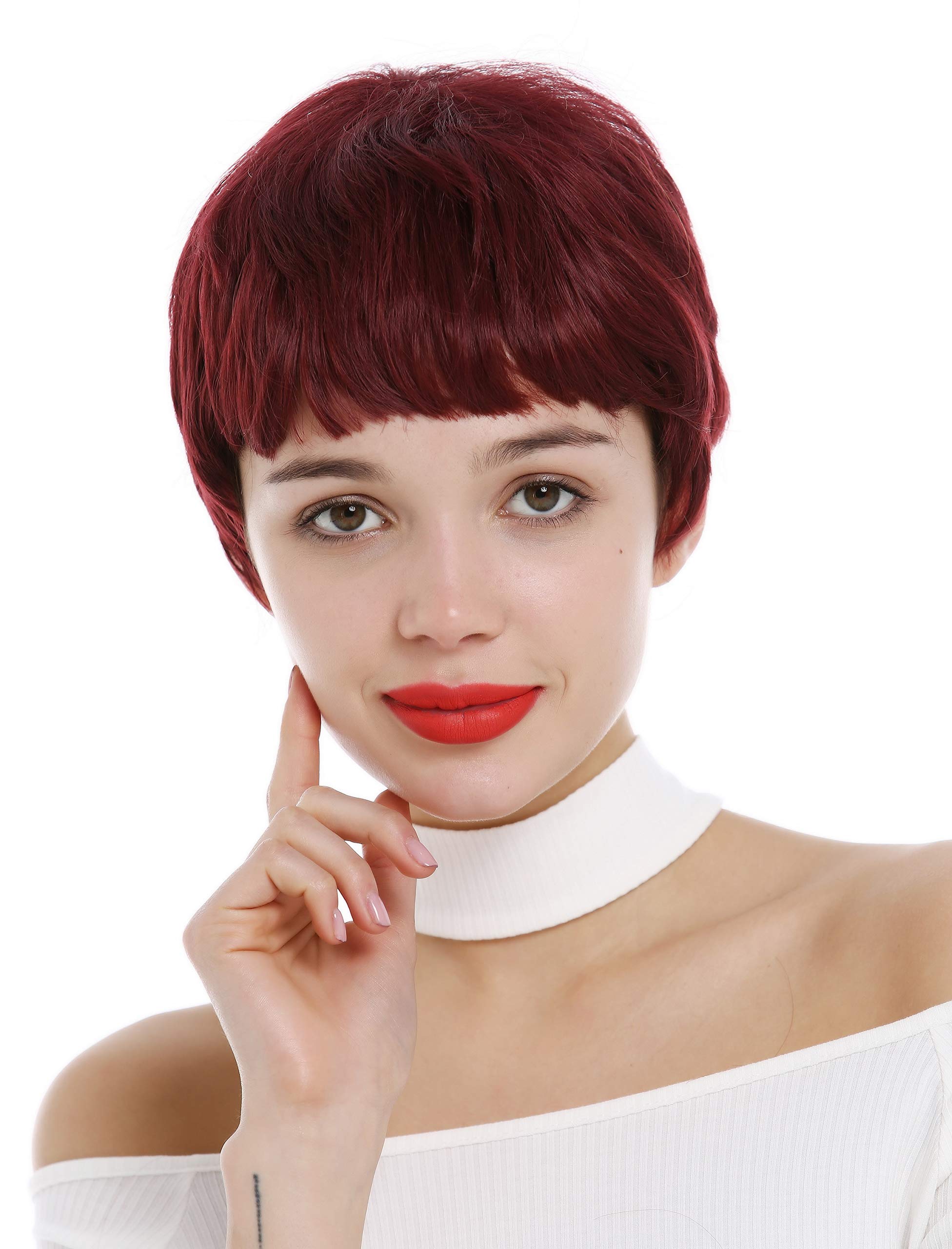 WIG ME UP - SA098-39 Lady Wig very short Pixie cut 60s retro fringe bangs garnet red