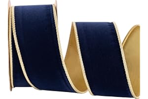 CSZD RIBBON Dark Navy Blue Velvet Wired Ribbon 2.5 Inch Wide*10Y Navy and Gold Double Sided Velvet Thick Ribbon for Christmas Tree Wreaths Gift Wrapping Bows Gralands Home Decor Crafts (Dark navy2.5)