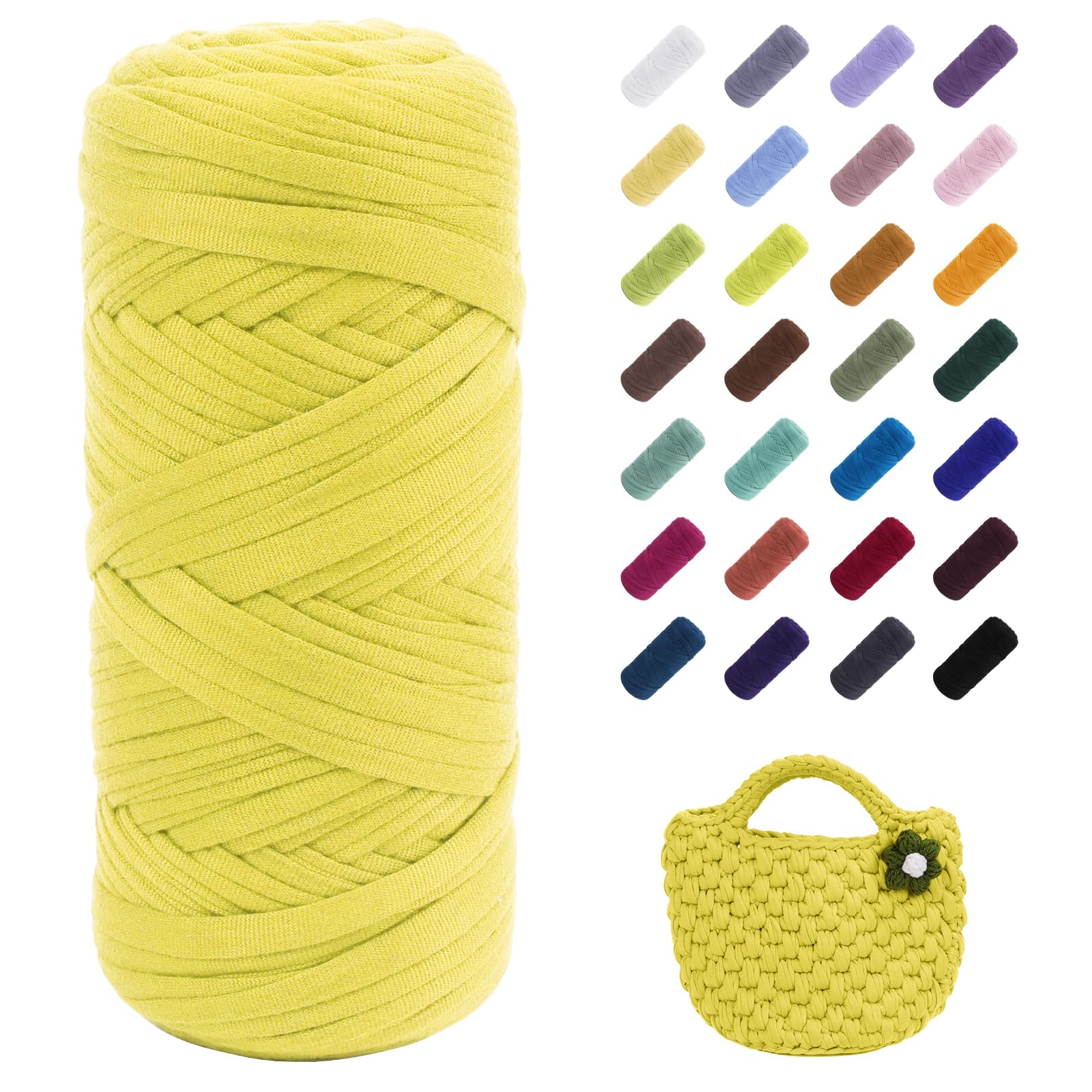 Uiopa T-Shirt Yarn, 200g/196ft Elastic Fabric Cloth Knitting T Shirt Yarn, Fluorescent Yellow Thick Crochet Fabric Ribbon for Crocheting Bags/Baskets/Rugs, Home Decor, DIY Crafts
