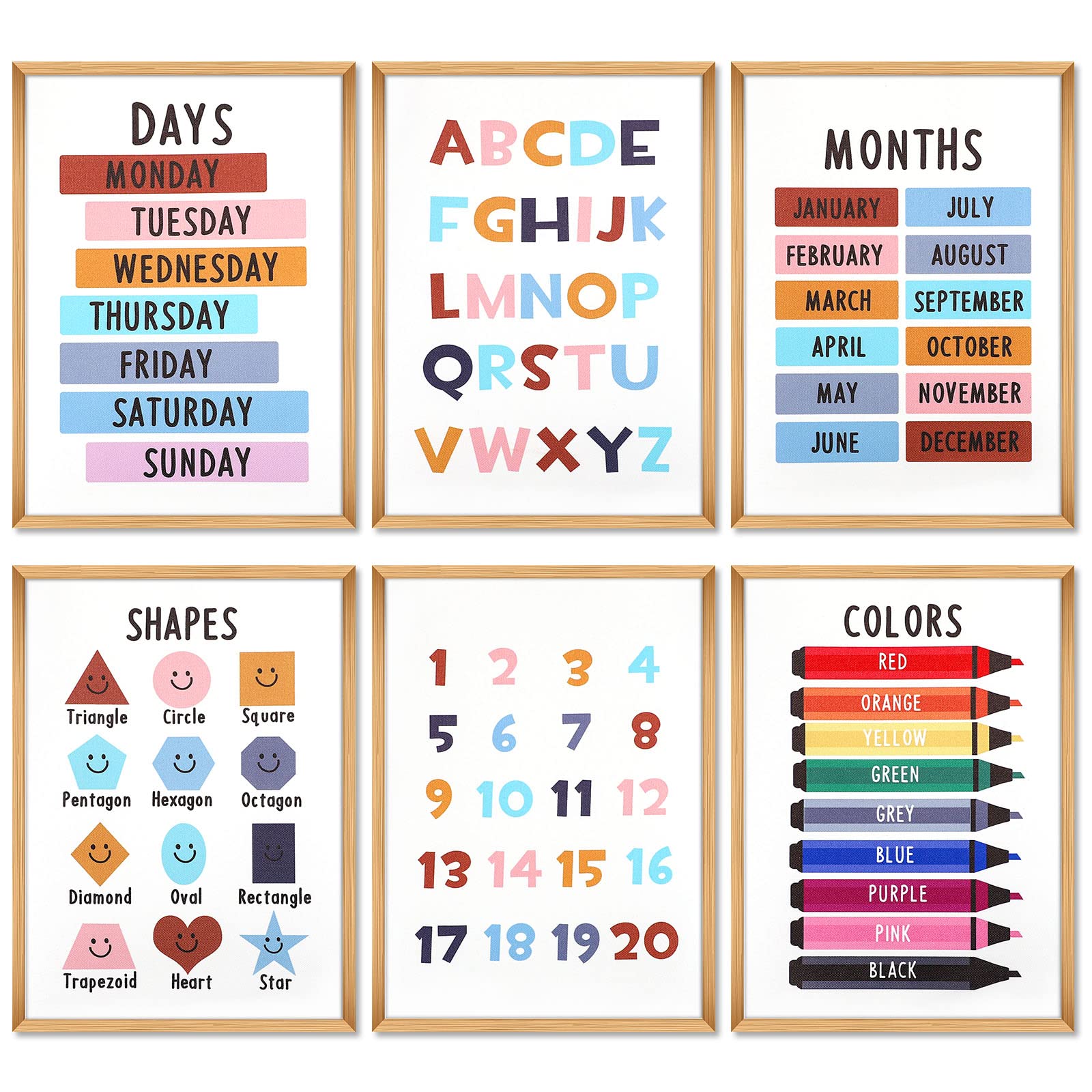 BOARSHUA Education Posters Set, A4 Boho Wall Art Canvas Prints Alphabet Abc/Numbers Learning Chart for Boy Girl Toddler Kid Baby Nursery Kindergarten Preschool Classroom Homeschool Decor-Unframed