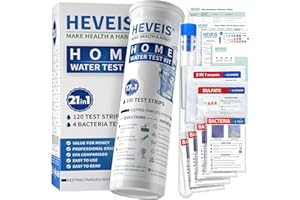HEVEIS 21-in-1 Home Drinking Water Testing Kit - 120 Strips + 4 Bacteria Tests - Tap and Well Water Test Kit, Easy to Test and Read for Hardness, Lead, Iron, Fluoride, pH, Copper, Bacteria and More
