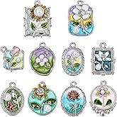 LEGENTLISUR 10Pcs Flower Charms for Jewelry Making Vintage Enamel Charms for Bracelets Necklace Earring Keychains DIY Supplies