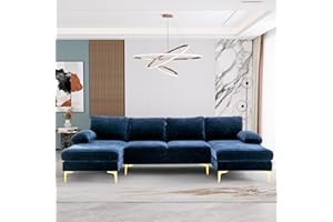 Wrofly U Shaped Sectional Couch for Living Room, Convertible L Shaped Velvet Modular Sofa with Double Chaise Lounge, Modern Comfy Oversized 4 Seater Sleeper Sofa Furniture Set (Navy Blue)