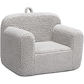 ALIMORDEN Kids Ultra-Soft Snuggle Foam Filled Chair, Toddler Cuddly Sherpa Reading Couch for Boys and Girls, Light Grey