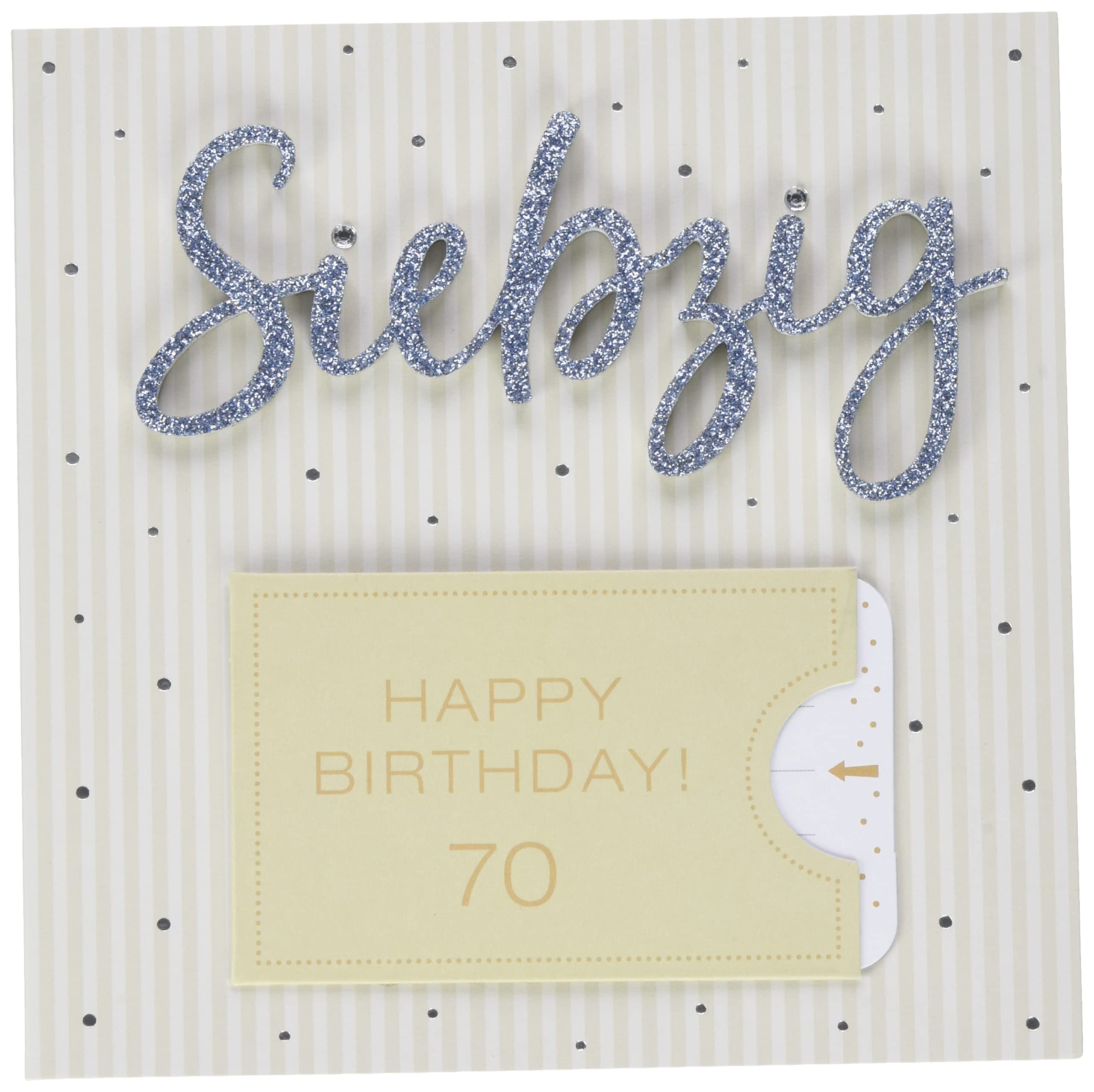 Perleberg Birthday Card with Lettering Surprise Seventy – Elegant 70th Birthday Card with Envelope – Beautiful Birthday Cards 15 x 15 cm – Birthday Card for a Successful Surprise