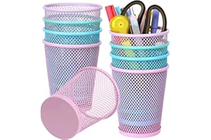 12 Pcs Colored Mesh Pen Holder Metal Pencil Holder Pens Cup Desk Container Cups Makeup Brush Storage Organizer for Desk Home 