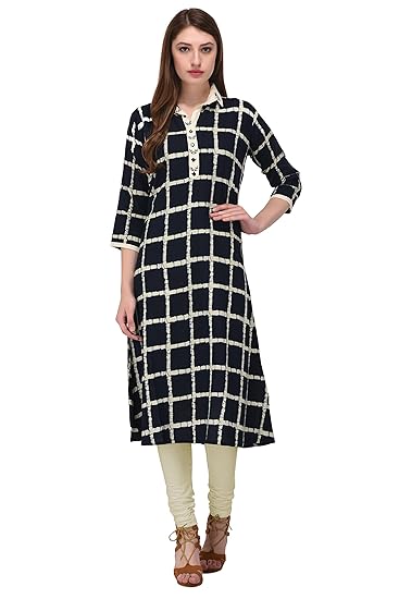 Navabi Export Womens Navy Blue Color Rayon Fabrics A-Line Kurta (VF-KU-108)