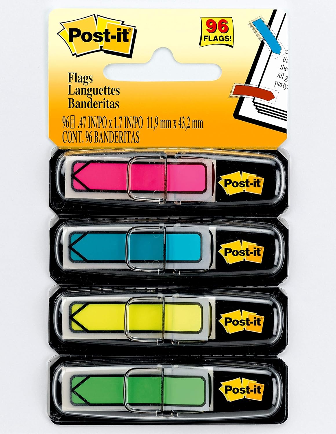 Post-it Arrow Flags, Assorted Bright Colors.47 in Wide, 24/Dispenser, 4 Dispensers/Pack (684-ARR4) : Tape Flags : Office Products