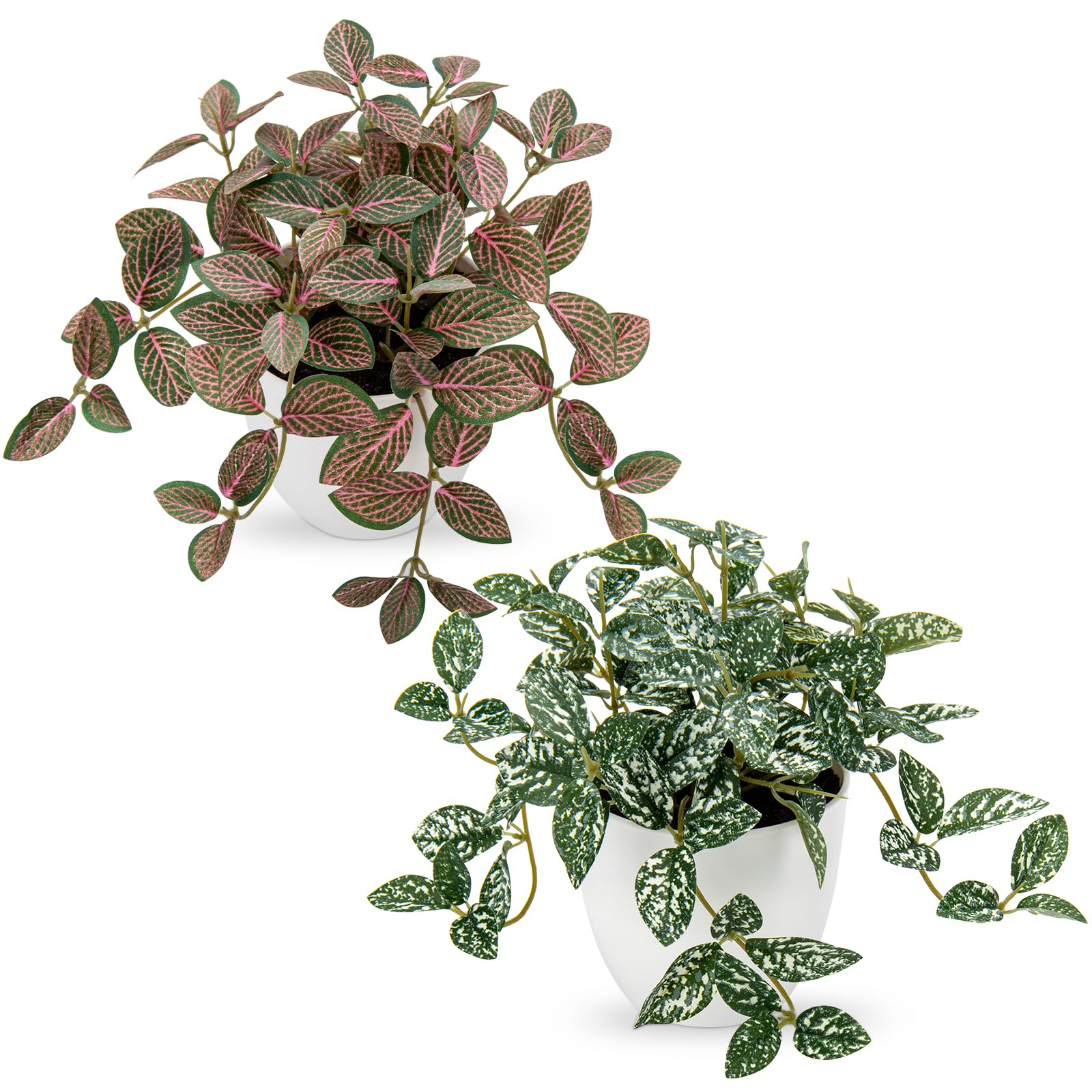 Oairse Small Artificial Plants Indoor in Pot Set of 2 Decorative Fake Plants Realistic Faux Plant Potted for Home Aesthetic Living Room Bathroom Desk Shelf Office Decoration