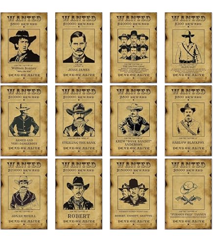 Amazon.com: Old West Wanted Posters – Set of 12 Vintage-Style