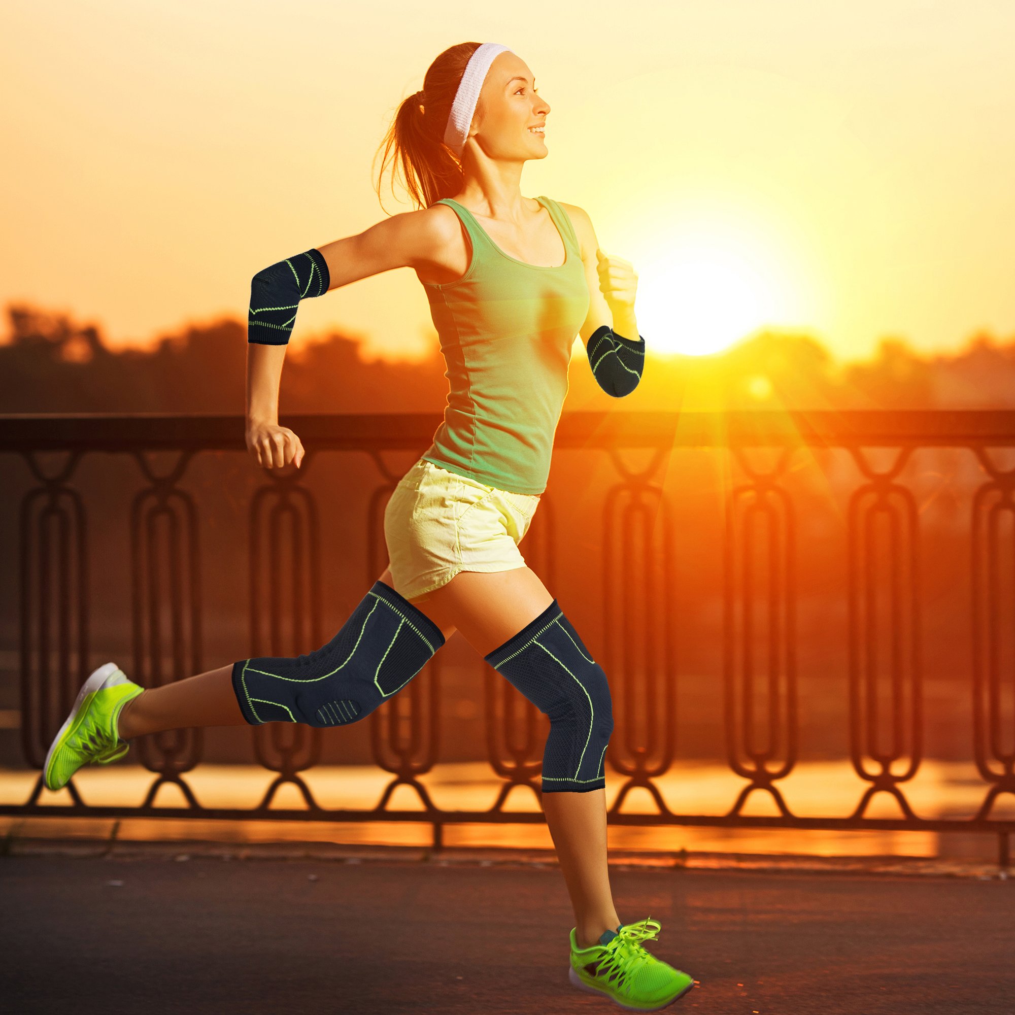 Knee Brace Elbow Protector Set Support Professional Sleeve Pads Wrap L/XL Targeted Support for Pain Relief and Stabilization of The Knee Provides Relief of Weak Swollen and Injured