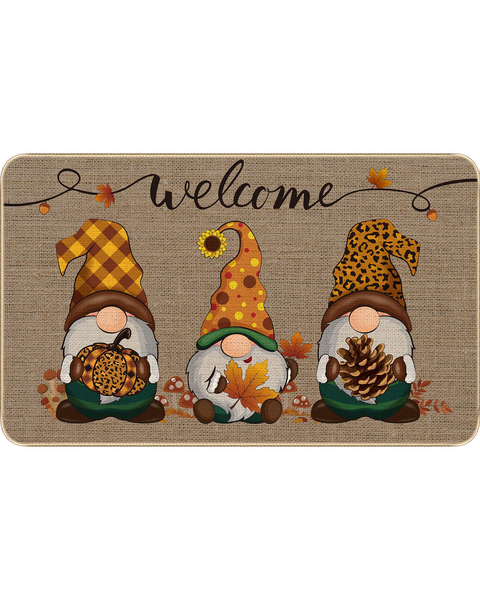 Patelai Thanksgiving Door Mat Fall Gnomes Doormats Welcome Happy Front Doormat Washable Gnomes Pumpkin Sunflower Floor Non Slip Decorative Mat for Thanksgiving