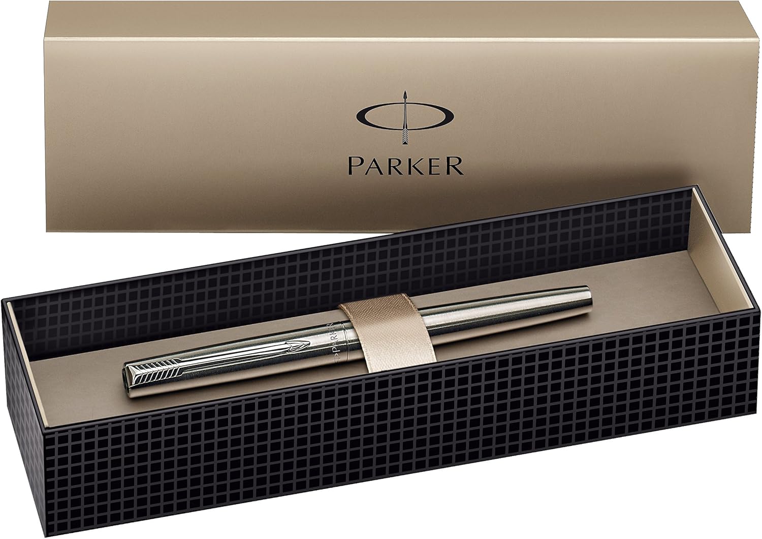 Parker S0161590 Jotter Fountain Pen, Stainless Steel with Chrome Trim, Medium Nib Gift Boxed, Black