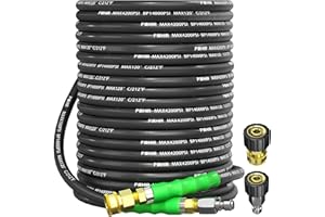 POHIR 3/8" Pressure Washer Hose 100FT with Quick Connect 4200PSI Power Washer Hose for Hot and Cold Water Max 212℉ Kink Resistant Rubber Wire Braided Industry Grade for Pressure Washer