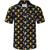 Arvilhill Men's Mardi Gras Shirt Fat Tuesday Short Sleeve Button Shirts (S-3XL)